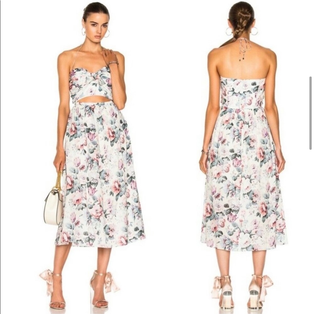 Zimmermann Women's Sz 0 US 4 Jasper Tie Floral Cutout Cotton Midi Boho Dress